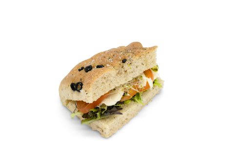 Focaccia med Mozzarella, pesto & Tomat